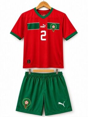 Morocco - Hakimi - Red and Green Soccer Jersey and Shorts Set